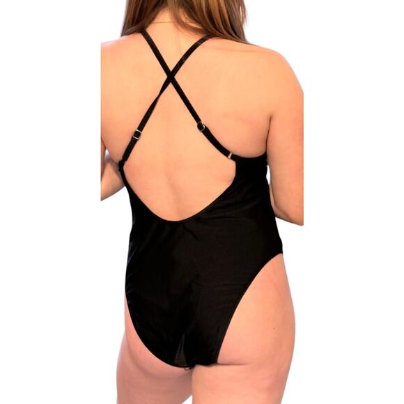 NEW Cupshe SWIMSUIT Women's LG Deep V-Wire Cross Back Cheeky One Piece Swimsuit - Picture 4 of 13